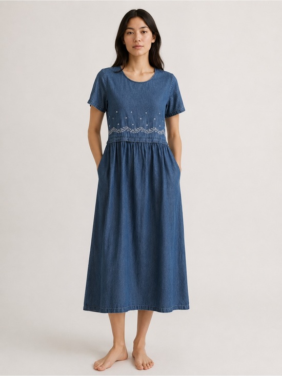 Uni Mondo Dresses & Skirts - Uni Mondo | 90s Vintage Prairiecore Embroidered Midi Denim Dress | Size 6